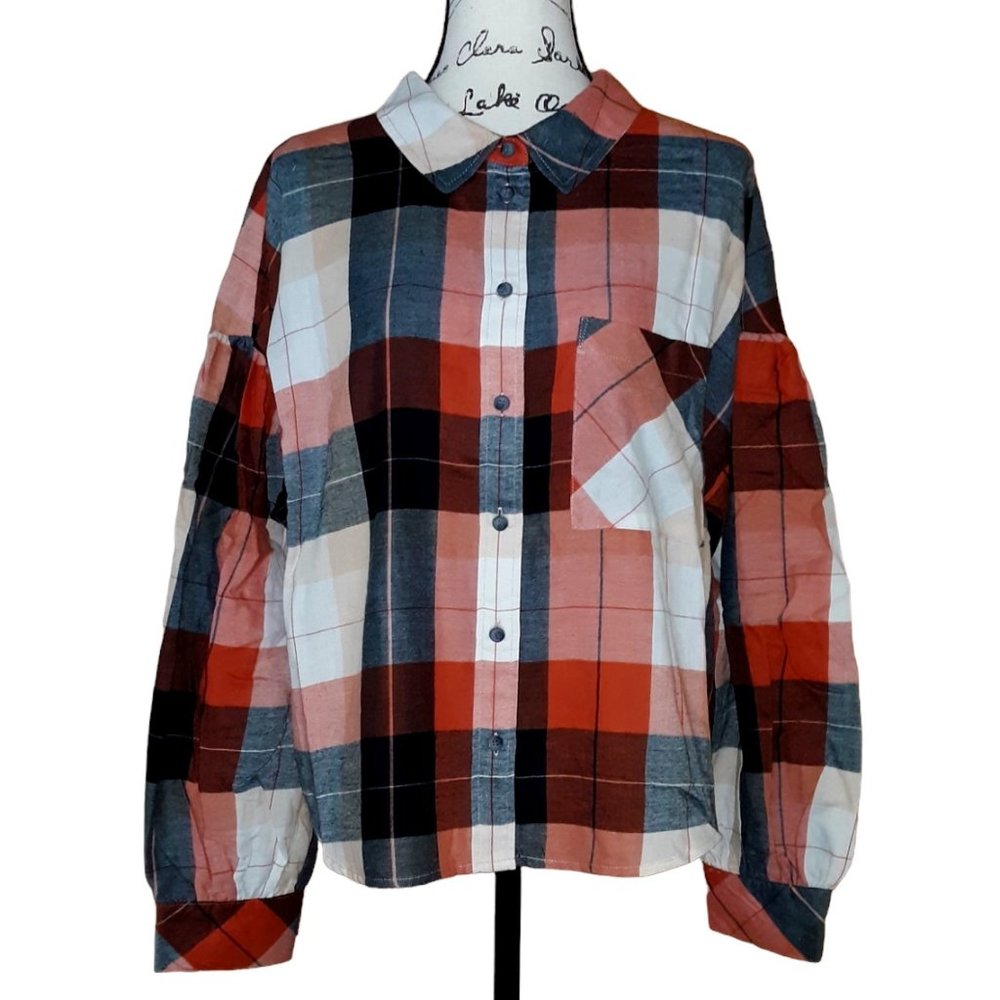 Sanctuary Button Up Lightweight Plaid Shirt